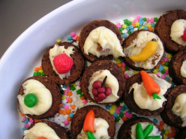 caramel cupcakes with marzipan decorations